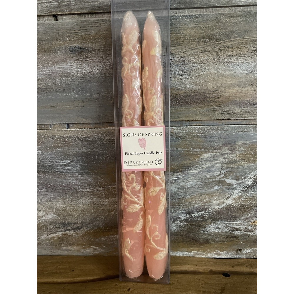 Vintage Department 56 Floral Taper Candle Pair ( Signs Of Spring ) Pink New